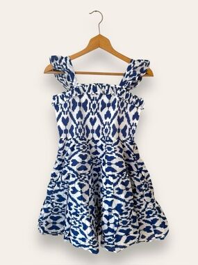 NWT Janie and Jack Ikat Ruffle Trim Sundress Bright Night Print 12 Girl's